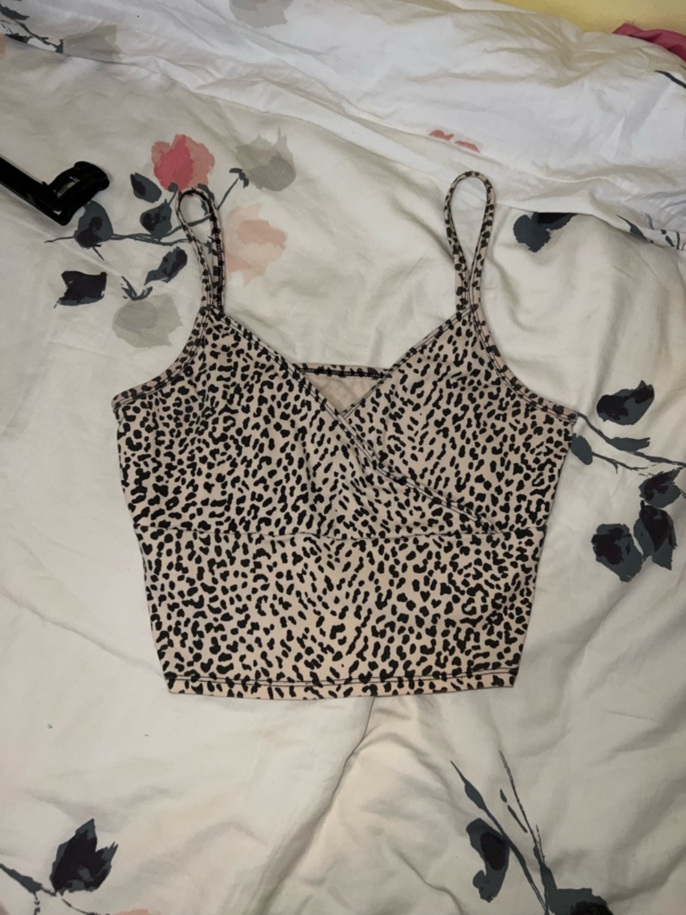Leopard Print Cami Crop Top in Beige and Black